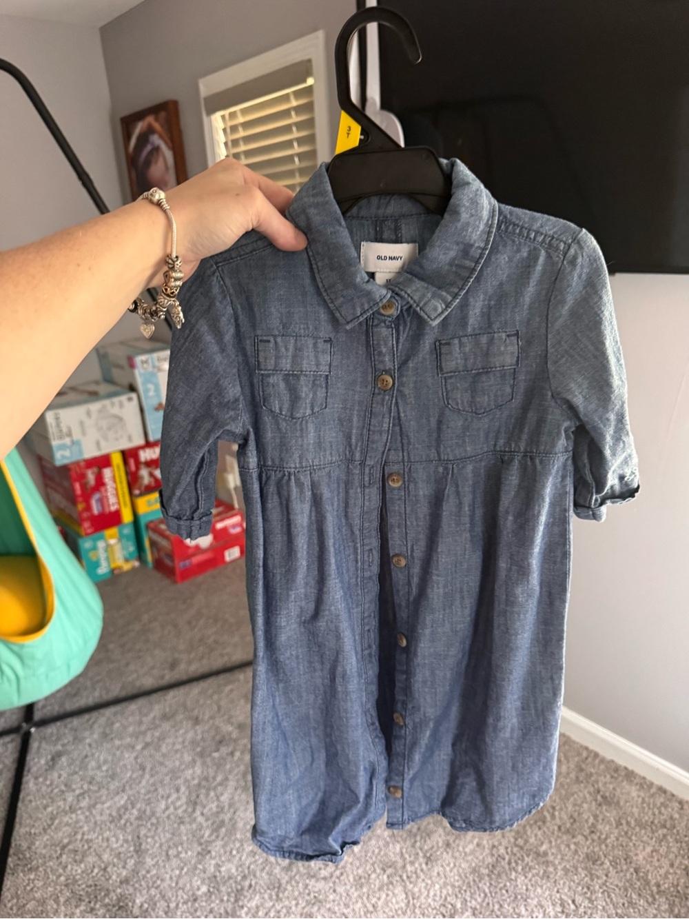Old Navy Girls' Chambray Button-Down Dress - Denim Blue